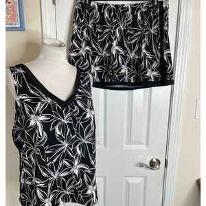 Swimsuits for All 2 Pc Tankini Swimsuit Top Swim Skirt Sz 24 Black White Floral
